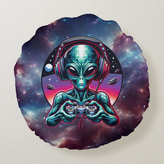 Gaming Alien Extraterrestrial Being Round Pillow (Back)