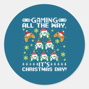 Gaming All The Way Its Christmas Day Video Gamer C Classic Round Sticker
