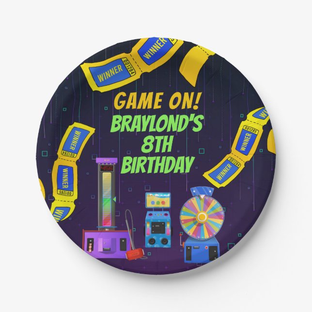 Gaming and Arcade Birthday Paper Plates (Front)