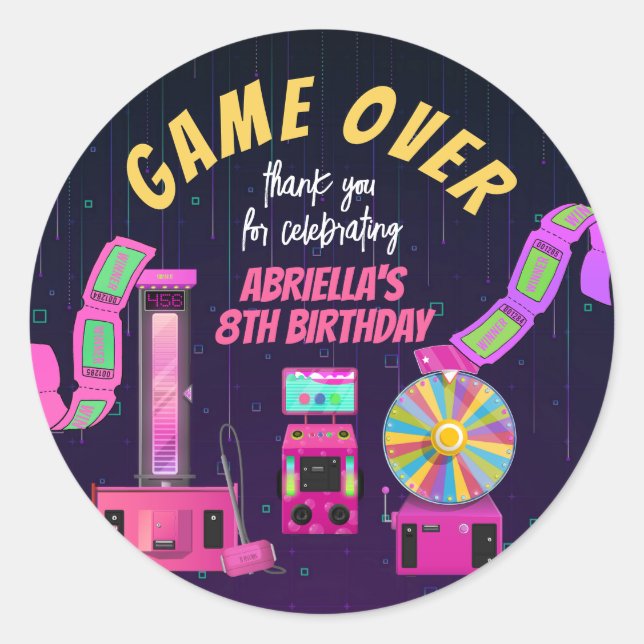Gaming and Arcade Birthday Thank You Classic Round Sticker (Front)