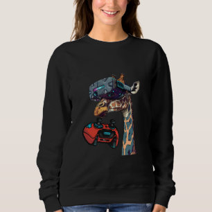Gaming Animals- Giraffe Playing Console Video Game Sweatshirt