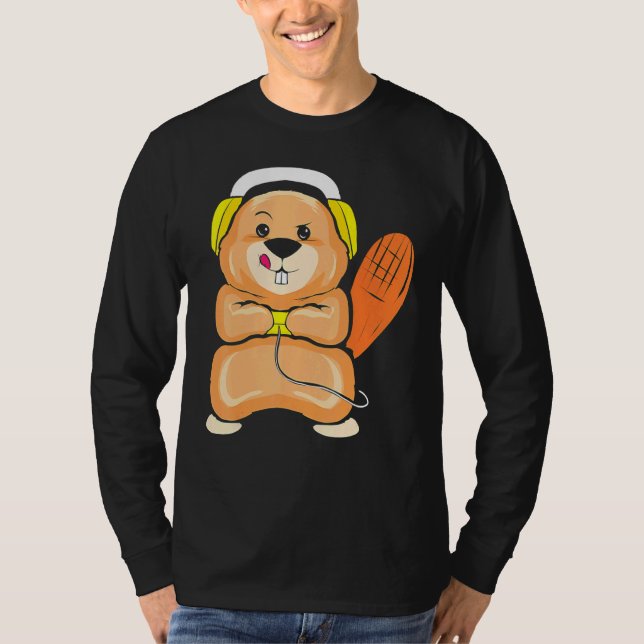 Gaming Beaver Gamer For Video Game Player T-Shirt (Front)