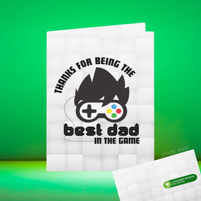 Gaming Best Dad in the Game Folding Greeting Card (Best Dad in the Game Black, White, Grey Video Game Folding Greeting Card for Birthday / Father's Day)