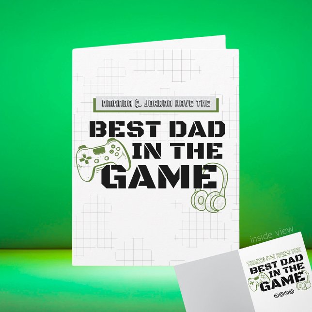 Gaming Best Dad in the Game Personalized Folding Card (Best Dad in the Game Black, White, Grey Video Game Folding Greeting Card for Birthday / Father's Day)