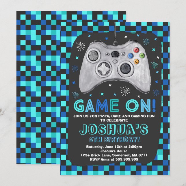 Gaming Birthday Invitation Video Game Birthday (Front/Back)