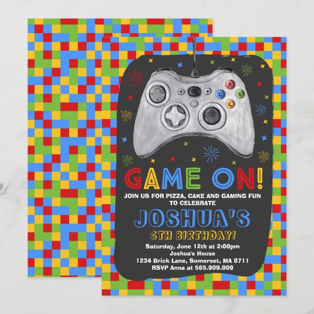 Gaming Birthday Invitation Video Game Birthday (Front/Back)
