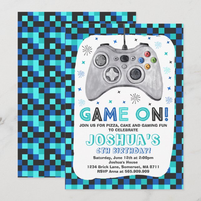 Gaming Birthday Invitation Video Game Birthday (Front/Back)