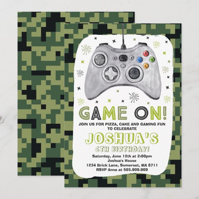Gaming Birthday Invitation Video Game Birthday (Front/Back)