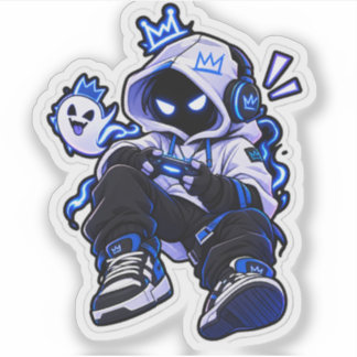 Gaming Block Character Gamer Boy Vinyl Sticker, Co Sticker