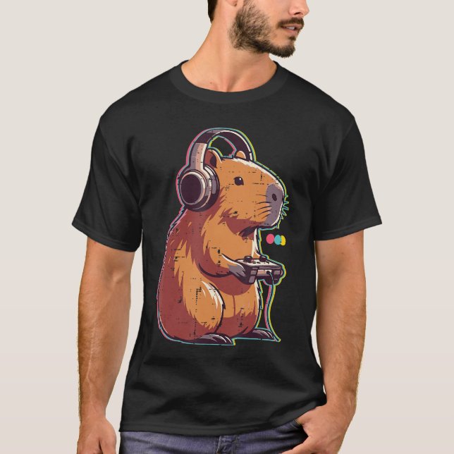 Gaming Capybara Cool Gamer Capy Rodent Men Boys Yo T-Shirt (Front)