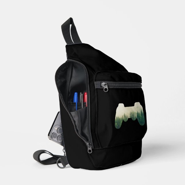 Gaming Controller And Forest Nature Sling Bag (Open)
