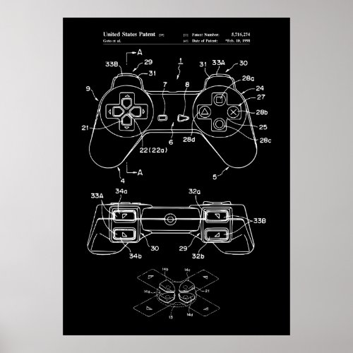 Gaming Controller Blueprint Art Poster