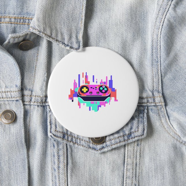 Gaming controller pixelated badge rond 10cm button (In Situ)