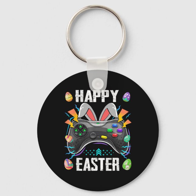 Gaming Controller With Bunny Ears Funny Easter Vid Keychain (Front)