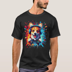 Gaming Corgi Friend Corgi Puppy Gamer colorful fri T-Shirt