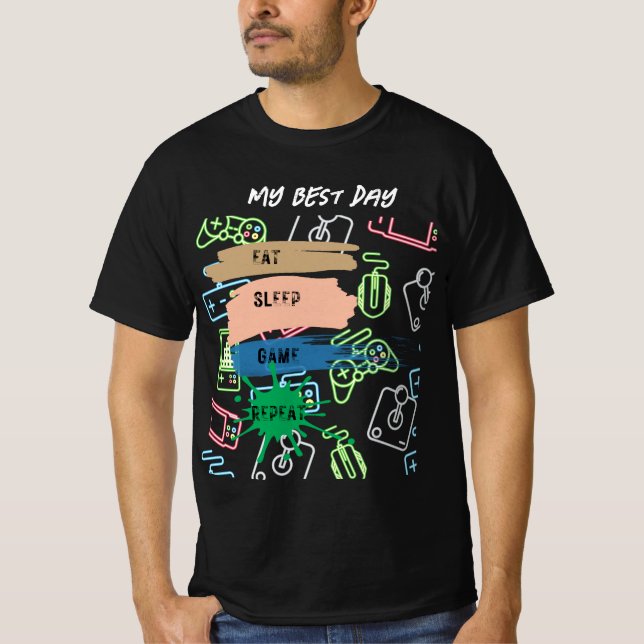 Gaming: EAT SLEEP GAME REPEAT - customize text T-Shirt (Front)