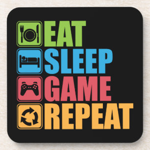Gaming - Eat, Sleep, Game, Repeat - Gamer, Funny Beverage Coaster