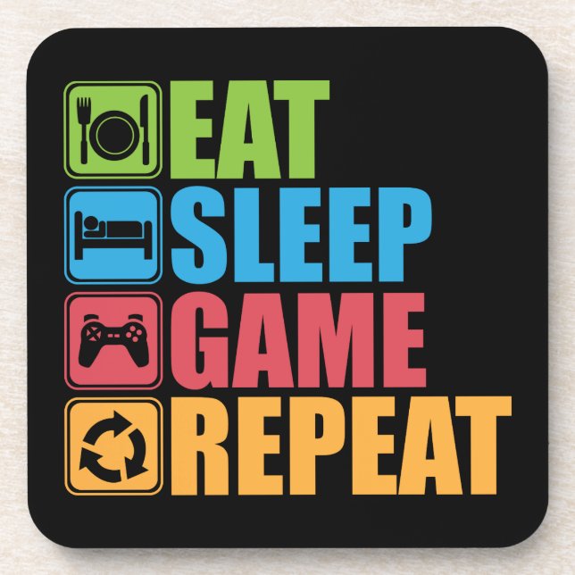 Gaming - Eat, Sleep, Game, Repeat - Gamer, Funny Beverage Coaster (Front)