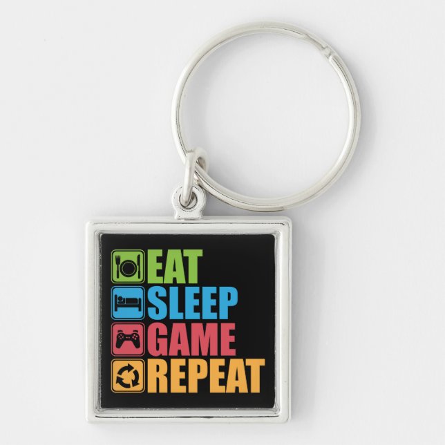 Gaming - Eat, Sleep, Game, Repeat - Gamer, Funny Keychain (Front)