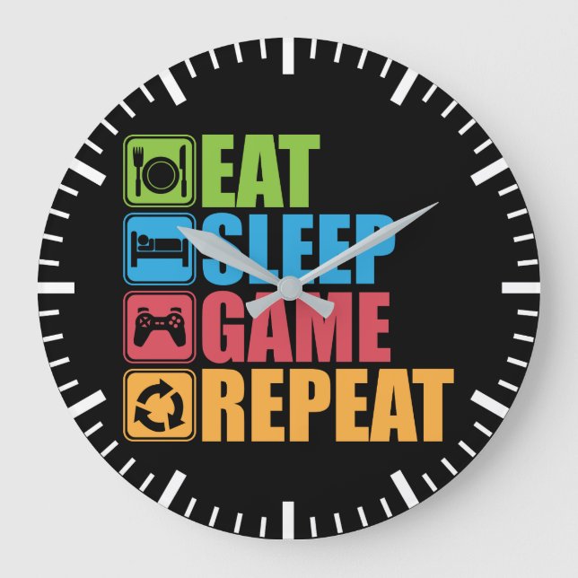 Gaming - Eat, Sleep, Game, Repeat - Gamer, Funny Large Clock (Front)
