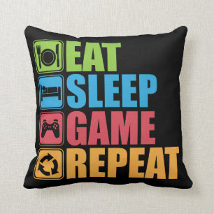 Gaming - Eat, Sleep, Game, Repeat - Gamer, Funny Throw Pillow