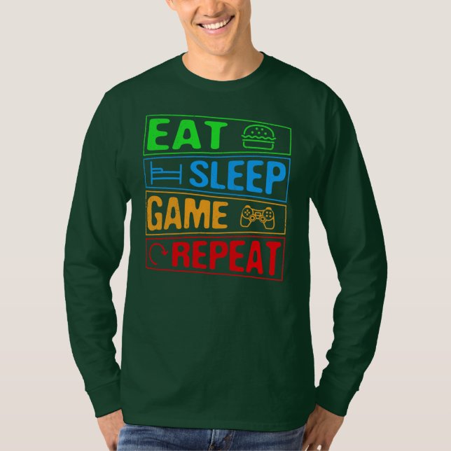 Gaming Eat Sleep Game Repeat Gift Multiplayer T-Shirt (Front)