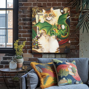 Gaming Fantasy Cat Green Dragon Dice Metal Print