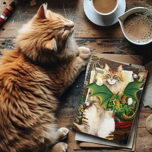  Gaming Fantasy Cat Green Dragon Dice Notebook