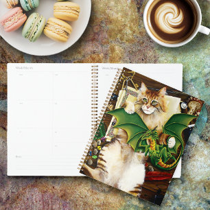 Gaming Fantasy Cat Green Dragon Dice Planner