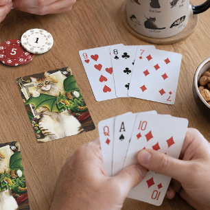 Gaming Fantasy Cat Green Dragon Dice Poker Cards