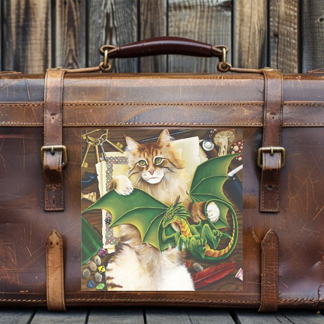  Gaming Fantasy Cat Green Dragon Dice Sticker (Creator Uploaded)