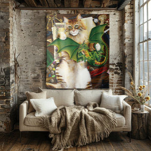  Gaming Fantasy Cat Green Dragon Dice Tapestry