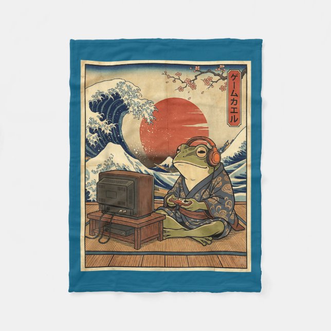 Gaming Frog Art Ukiyo-e Japanese Gamer Anime Men W Fleece Blanket (Front)