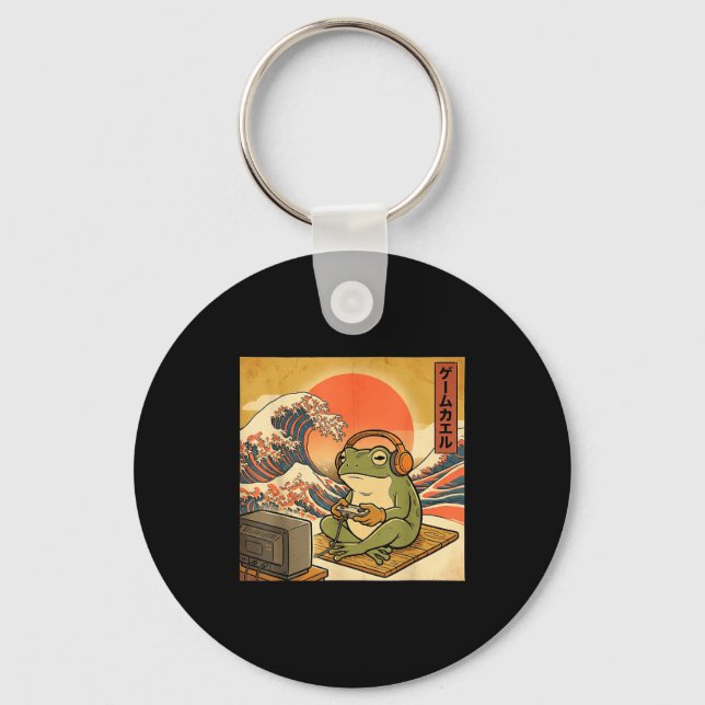 Gaming Frog Art Ukiyo-e Japanese Gamer Anime Men W Keychain (Front)