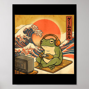 Gaming Frog Art Ukiyo-e Japanese Gamer Anime Men W Poster
