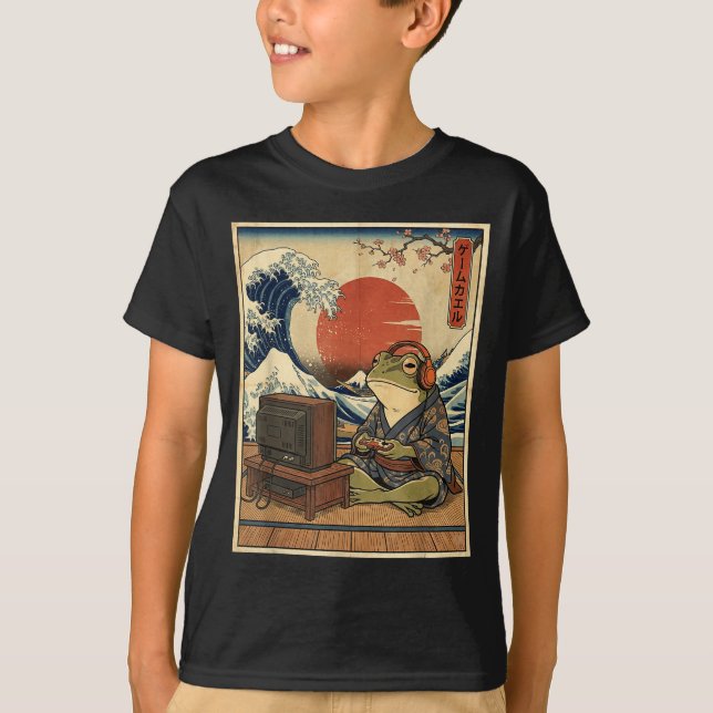 Gaming Frog Art Ukiyo-e Japanese Gamer Anime Men W T-Shirt (Front)