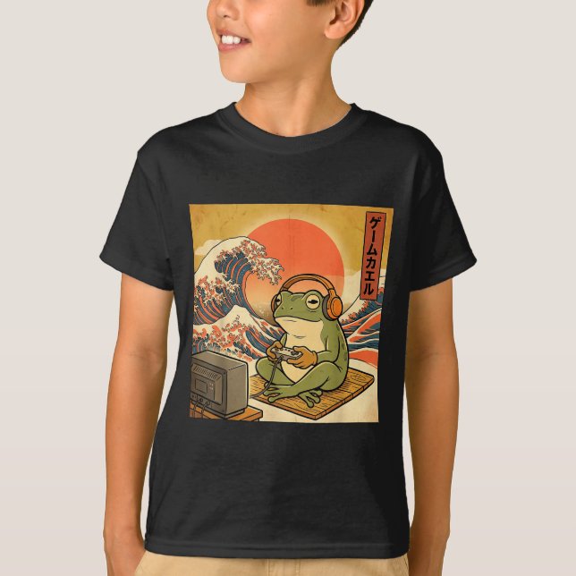 Gaming Frog Art Ukiyo-e Japanese Gamer Anime Men W T-Shirt (Front)