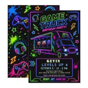 Gaming Fun Neon Glow Game Truck Birthday Invitation