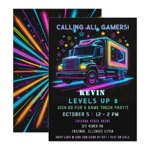 Gaming Fun Neon Glow Game Truck Birthday Invitation