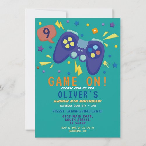 Gaming Game On Birthday Video Party Invitation