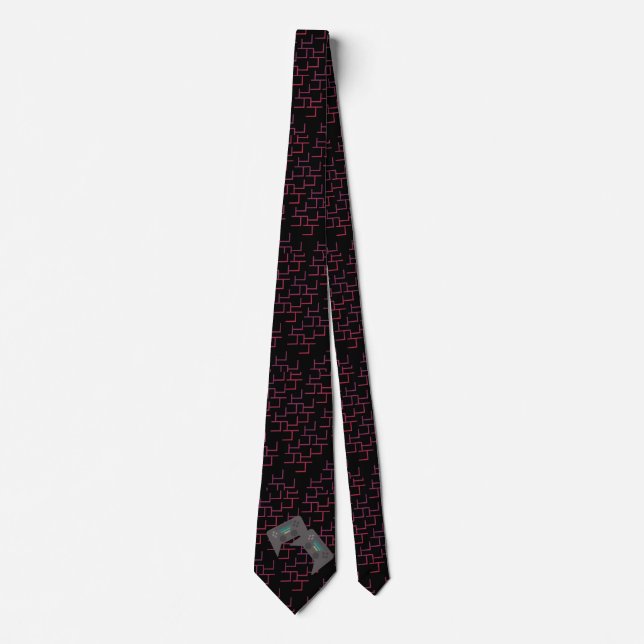 Gaming Gamer Gift Maze Red Black Neck Tie (Front)