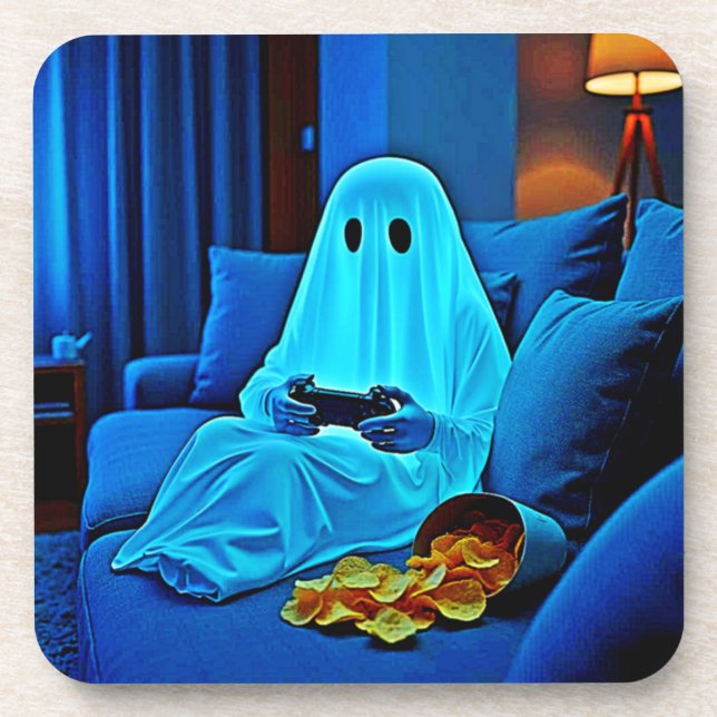 Gaming Ghost Cozy Night In Design Beverage Coaster (Front)