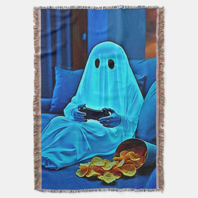 Gaming Ghost Cozy Night In Design Throw Blanket (Front Vertical)