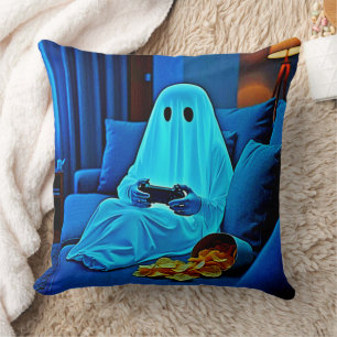 Gaming Ghost Cozy Night In Design Throw Pillow