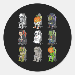 Gaming Halloween Skeleton Vampire Gamer Zombie Classic Round Sticker