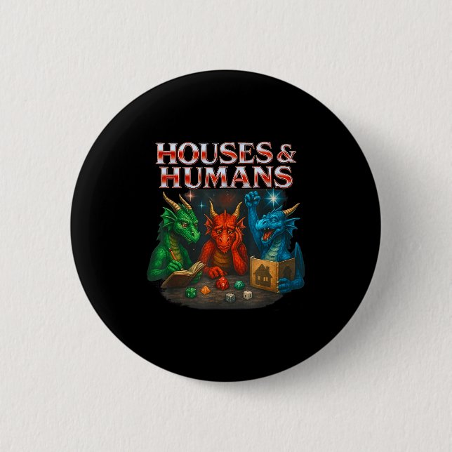 Gaming Houses And Humans Funny Game Rpg Gamer Men  Button (Front)