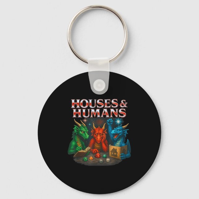 Gaming Houses And Humans Funny Game Rpg Gamer Men  Keychain (Front)