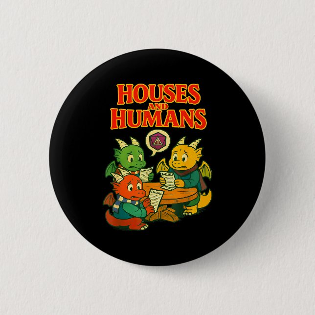 Gaming Houses And Humans Funny Rpg Gamer Men Boys  Button (Front)