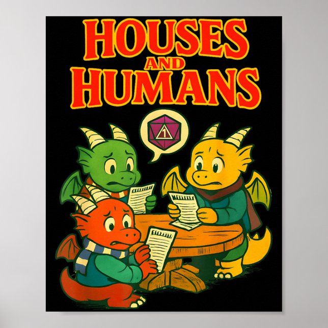 Gaming Houses And Humans Funny Rpg Gamer Men Boys  Poster (Front)