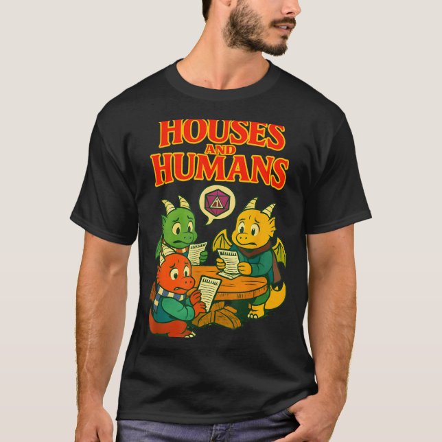 Gaming Houses And Humans Funny Rpg Gamer Men Boys  T-Shirt (Front)